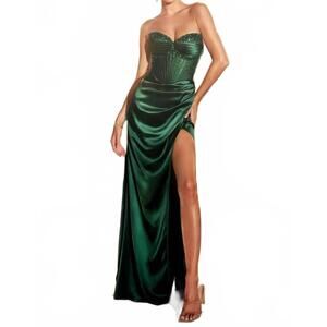 NEW LADIVINE corset bodice drape skirt dress in emerald